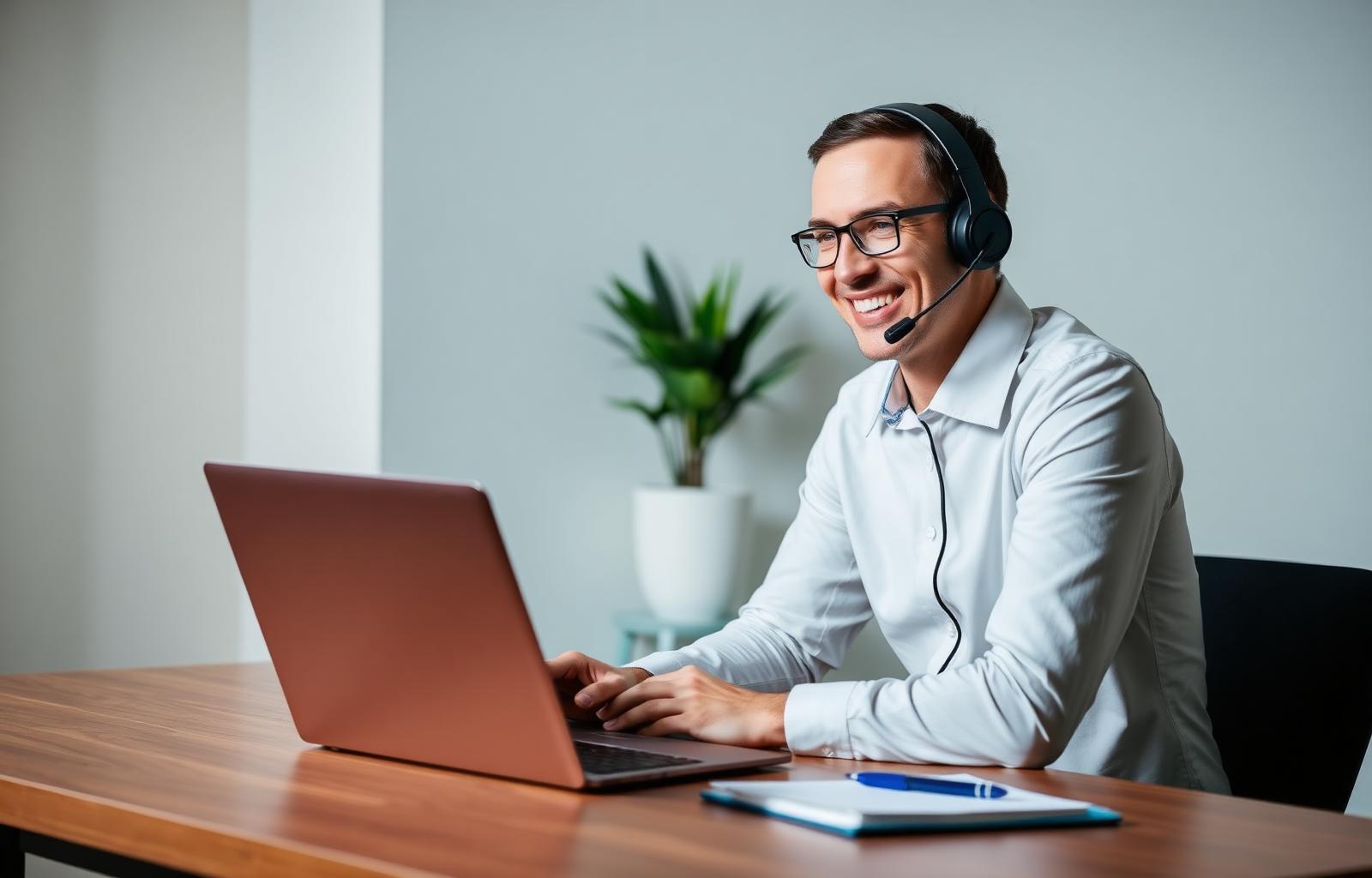 Insurance agent on a phone headset reviewing auto insurance discount options for a customer