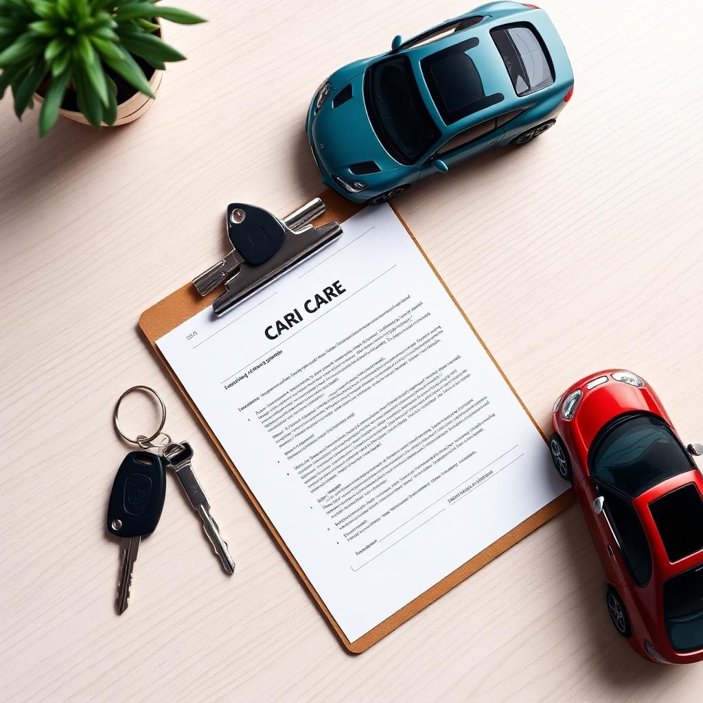 Car keys, a rental agreement on a clipboard, and a small model car on a wooden desk — illustrating rental reimbursement and loss-of-use coverage