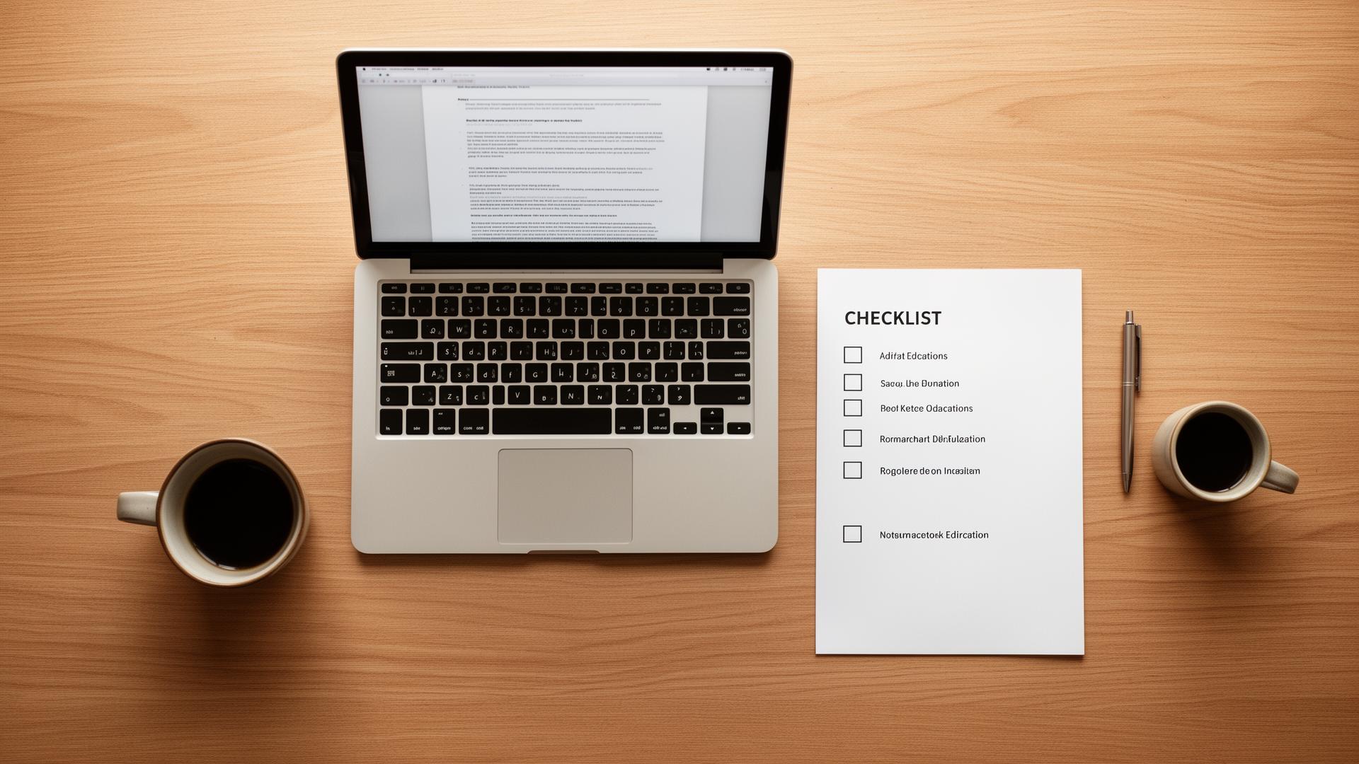 Calm woman reviewing a printed 72-hour after car accident checklist beside a laptop at a tidy home desk with pen in hand — using a car accident first steps checklist to stay organized in the critical 72 hours after a crash