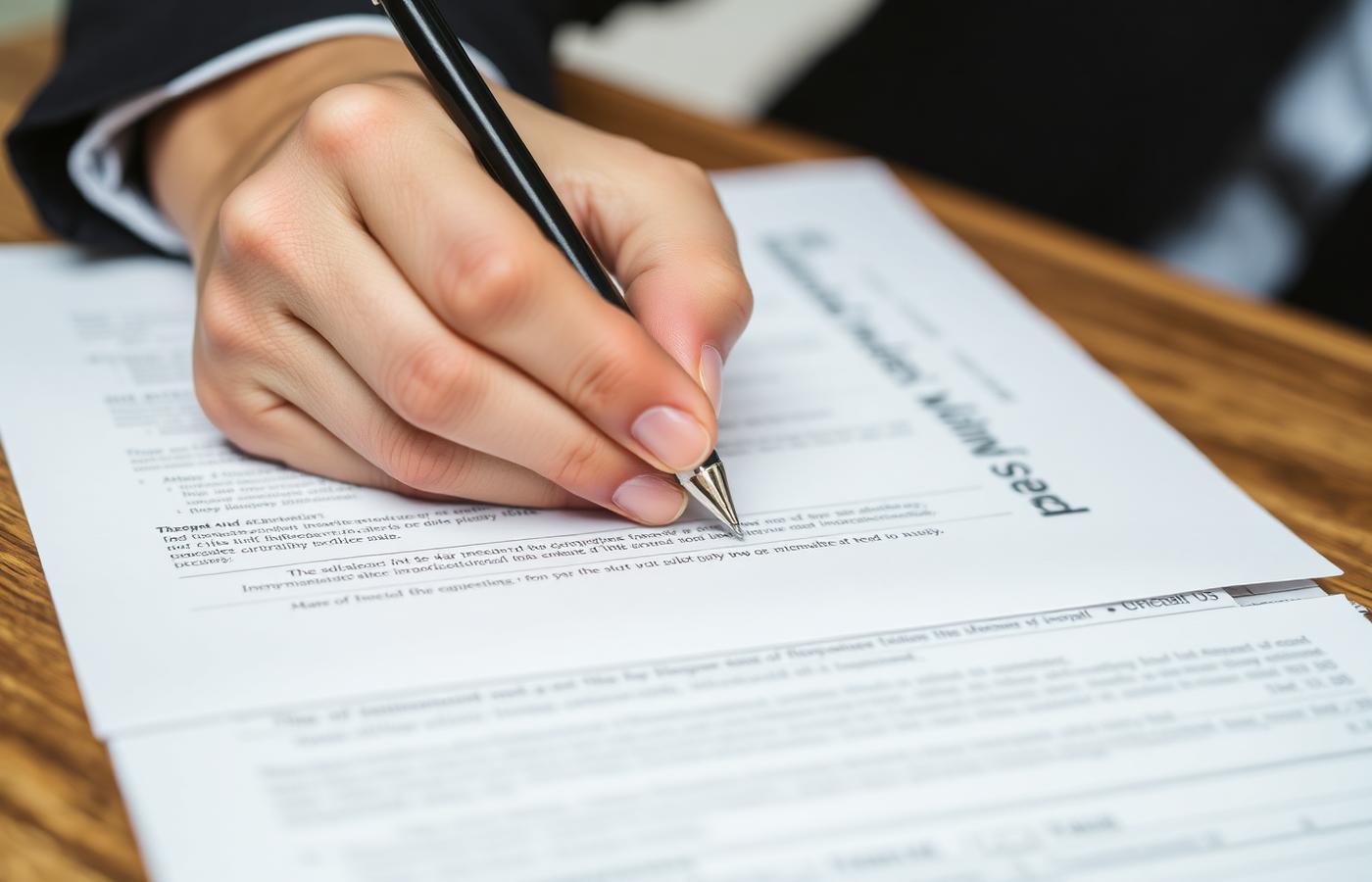 Close-up of person signing insurance settlement document — what not to say to insurance adjuster before signing