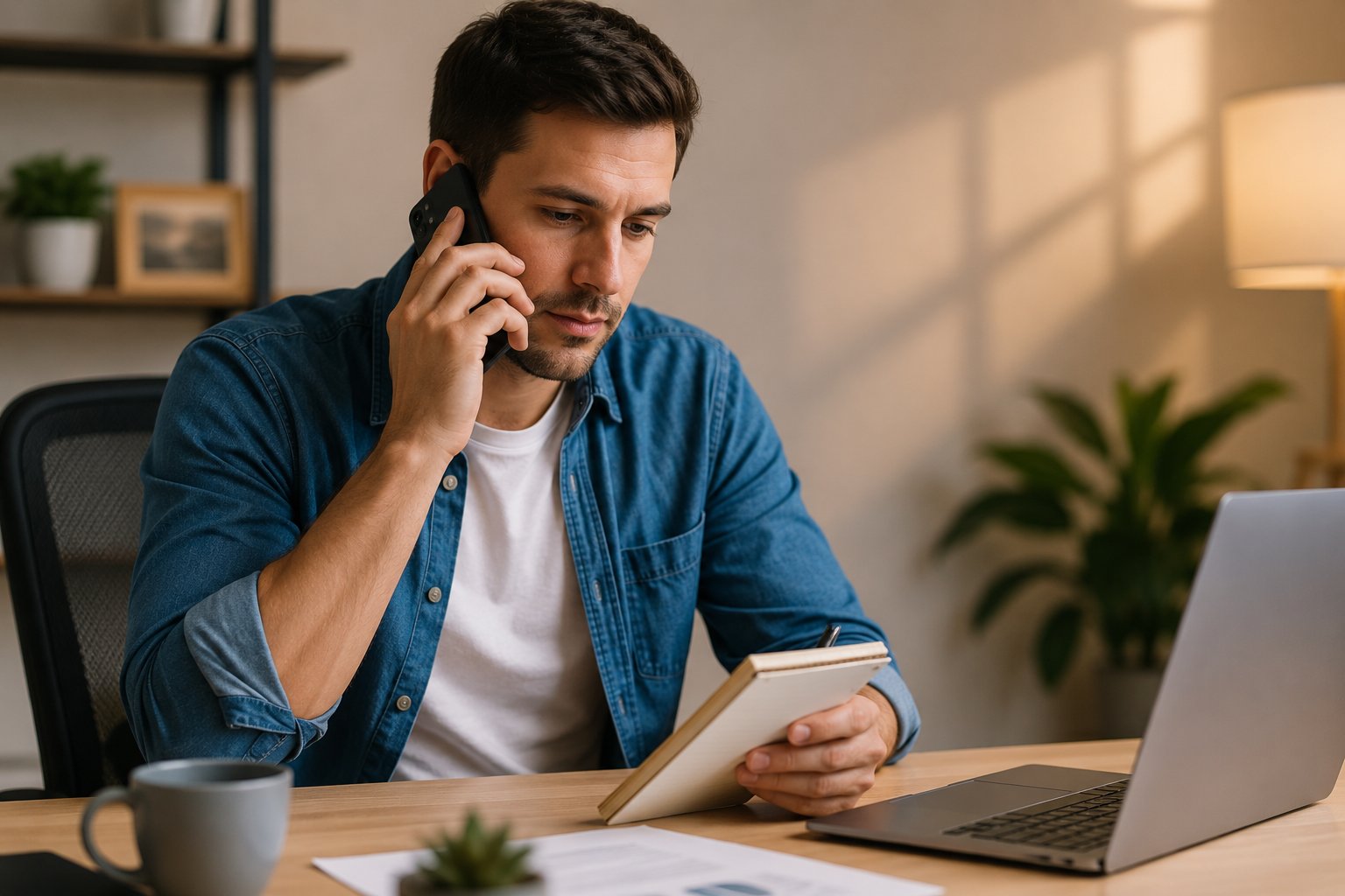 Person on the phone with an insurance company while taking notes